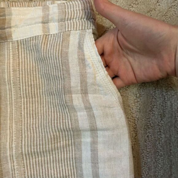 Per Se Linen Blend Tan and White Striped Pants - Picture 3 of 7